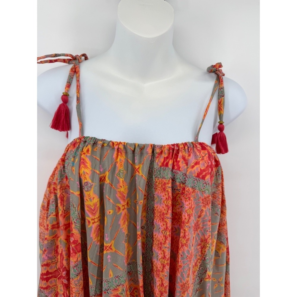 Mooi Endless Possibilities Boho Maxi Silk Blend Dress Tassel Tie Straps S/M NWT - Picture 5 of 11